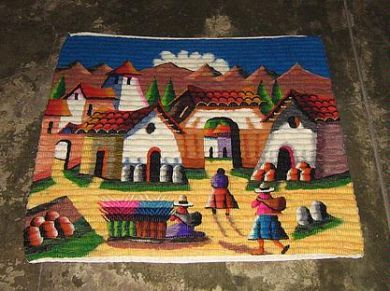 Handgewebter Teppich, peruanisches Dorfleben, 100 x 100 cm
