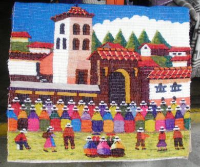 Peruanischer Webteppich, Kirche in Chincheros, 130 x 150 cm