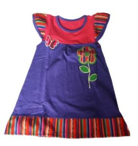 Lila rotes Mädchen Kurzarm Kleid 100% ökologische Pima Baumwolle Mantastoff Abschluss
