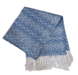 Light Blue Blanket, Peruvian Alpaca Wool 170 x 130 cm  White Fringes