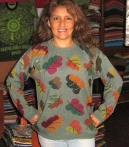 Lindgruener bestickter Damen Pullover, Alpakawolle