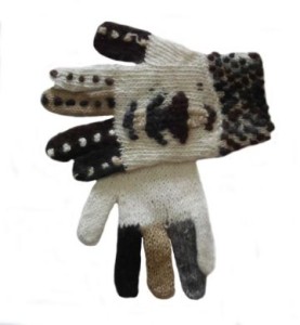 Bestickte weisse Damen Fingerhandschuhe aus Alpakawolle
