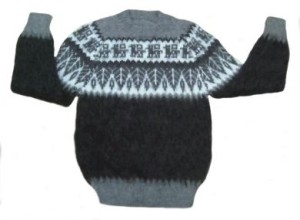 Grau, schwarzer Unisex Pullover, natur Alpakawolle, handgestrickt, Kinder 4 - 6 Jahre