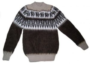 Brauner Unisex Pullover, natur Alpakawolle, handgestrickt, Kinder 4 - 6 Jahre