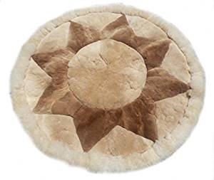 Peruanischer Alpakafell Teppich Wohnzimmer Teppich Zacken Design beige rund 