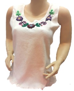 Ladies sleeveless shirt 100% Pima cotton hand-embroidered