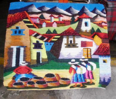 Traditioneller peruanischer Webteppich, Wochenmarkt, 100 x 100 cm