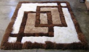 White alpaca fur rug with brown lines