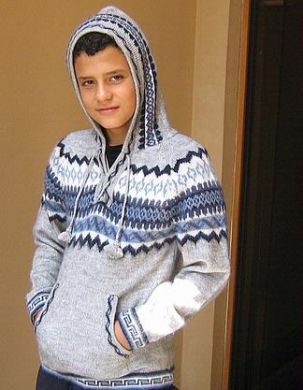 Grauer Kapuzen Pullover, Alpakawolle, 8- 14 Jahre