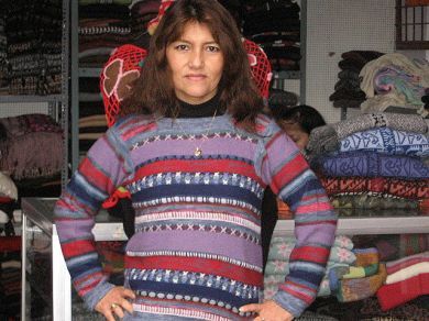 Bestickter Pullover in Lila Toenen aus Alpakawolle