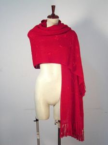 Grosser modischer roter Schal, bestickt, 100% Royal Alpakawolle