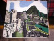 Traditioneller handgewebter Motivteppich, Machu Picchu, 100 x 100 cm