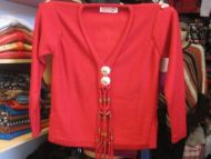 Rote Strickjacke Inca Look, aus Alpakawolle