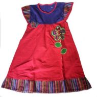 Rot Lila Mädchen Kurzarm Kleid 100% ökologische Pima Baumwolle Mantastoff Abschluss
