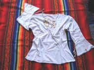 Weisses peruanisches folklore Shirt mit Fledermaus Ärmel, Baumwolle
