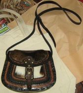 Braune Leder Handtasche mit Fell aus Peru