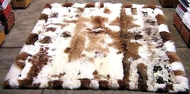 Fur rug, white, brown patches of Baby alpaca fur