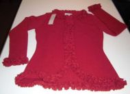 Elegante rote Damenjacke mit Rueschen Applikationen  aus 100% Babyalpaka Wolle