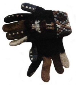 Bestickte braune Damen Fingerhandschuhe aus Alpakawolle