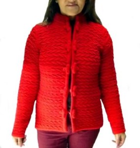 Rote elegante Damen Jacke Riffel Design, aus Alpakawolle