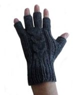 Dunkelblau fingerfreie Damen Handschuhe aus Alpakawolle, Handy Handschuhe