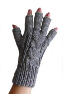 Dunkelgraue  fingerfreie Damen Handschuhe aus Alpakawolle, Handy Handschuhe