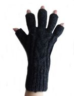 Schwarze fingerfreie Damen Handschuhe aus Alpakawolle, Handy Handschuhe