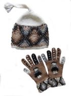 Set Mütze mit Handschuhen aus Alpakawolle, handgestrickt und bestickt in Peru