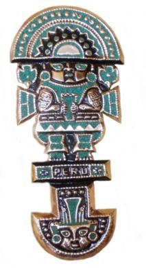Hangemachte Peruanische Tumi Inka Wandschmuck Figur Kupfer Tuerkissteine 30 cm