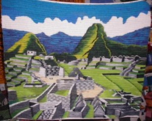 Handgewebter Motivteppich, Ruinen von Machu Picchu, 100 x 100 cm