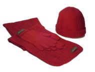 Rotes Set Muetze, Schal, Handschuhe,100% Babyalpaka Wolle