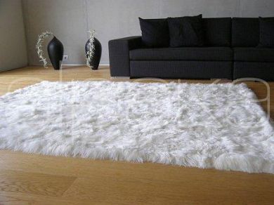 Peruvian baby alpaca fur rug, white, without border