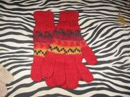 Rote gemusterte Finger Handschuhe aus Alpakawolle