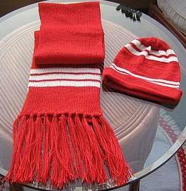 Rotes Set aus Schal und Muetze, aus Alpakawolle