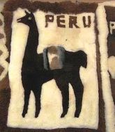 Weiss, brauner Alpaka Motivteppich, Peru