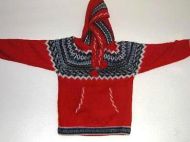 Roter Kapuzen Pullover, Alpakawolle, 6- 12 Jahre