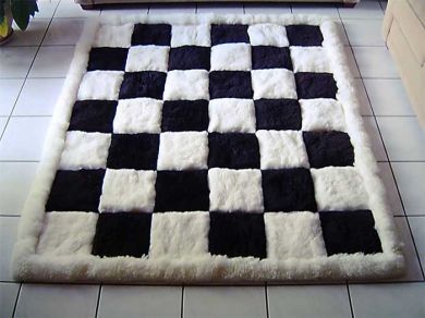 Designer alpaca fur rug, black and white