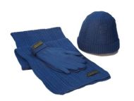 Blauer Schal, Handschuhe und Muetze Set, 100% Baby Alpakawolle