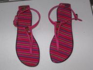 Rot gestreifte peruanische Flip Flops Sandalen aus Manta Stoff